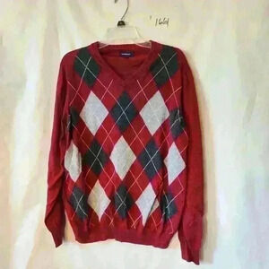 Croft & Barrow sweater size L color red and gray argyle Clueless Preppy